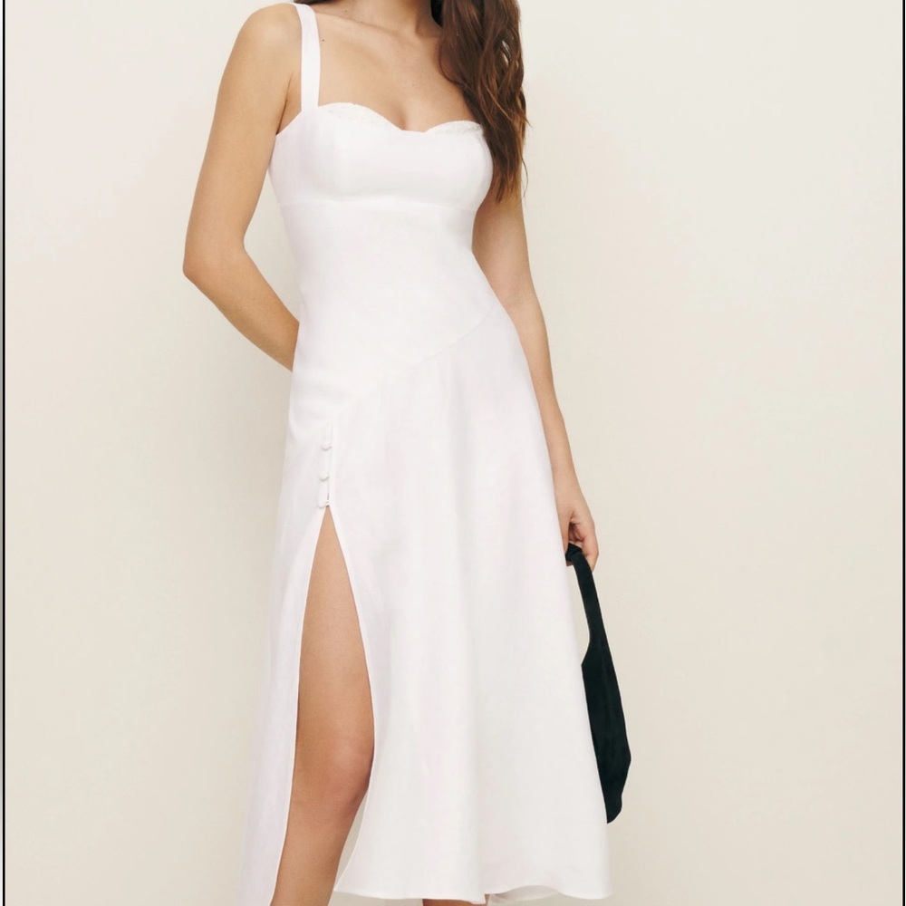 Reformation White Midi Dress with Side Slit